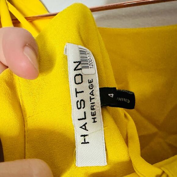 HALSTON HERITAGE Yellow Silky Georgette Cape Sleeve Open Back Mini Dress Size 4 - Picture 10 of 13